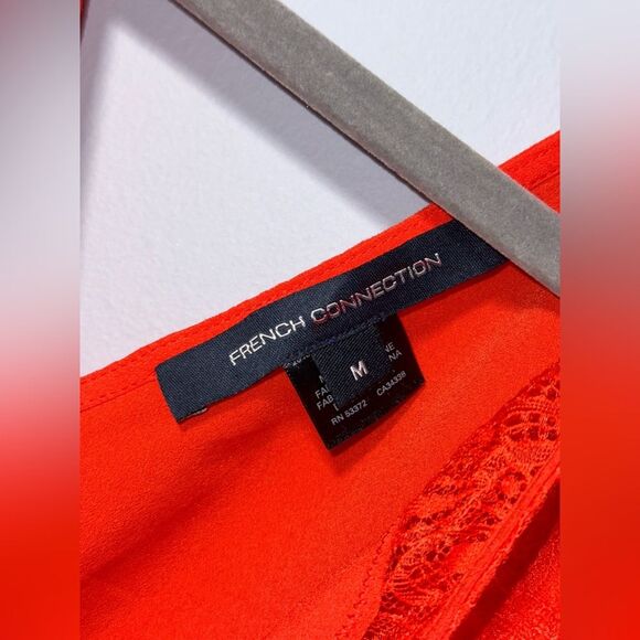 French Connection Chioma V-Neck Lace-Trim Top in Red size Medium EUC holiday - Picture 4 of 7